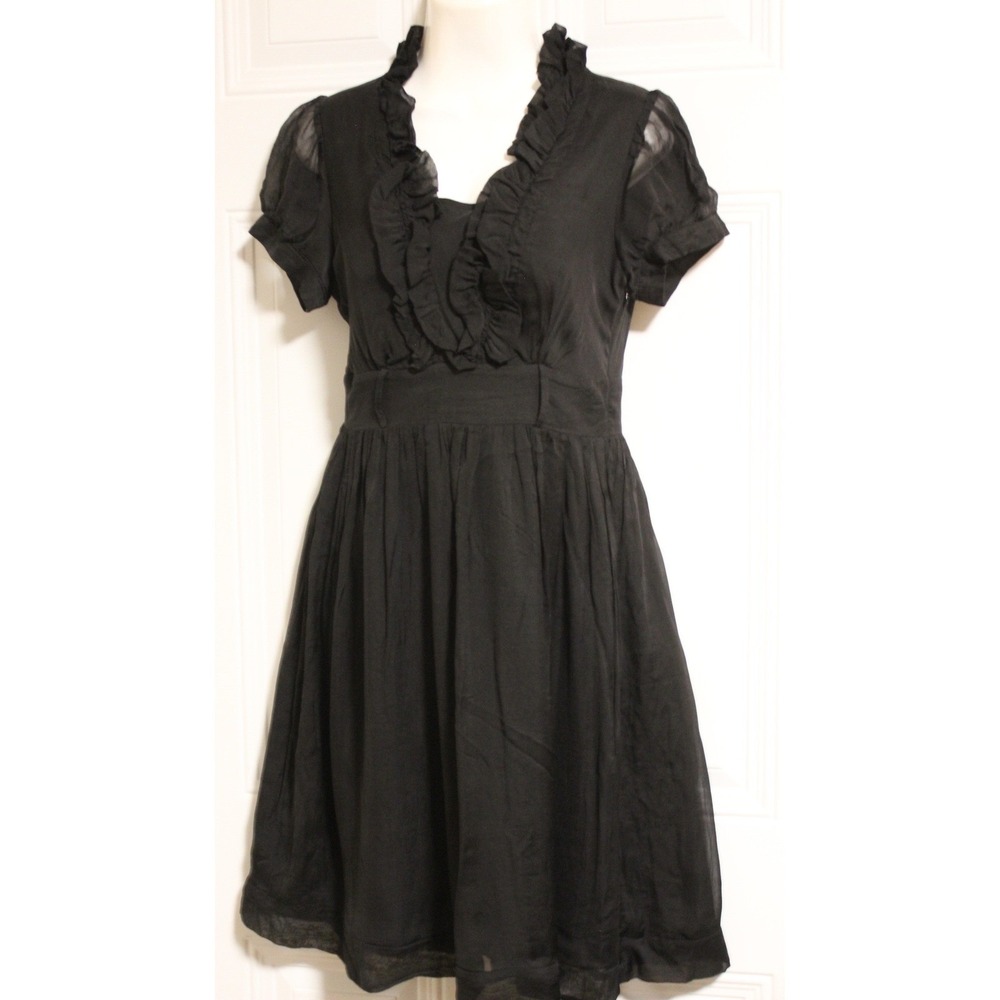 Chloe Black 100% Silk Ruffle Coquette Victorian Dress SZ 2 High End Designer Lux